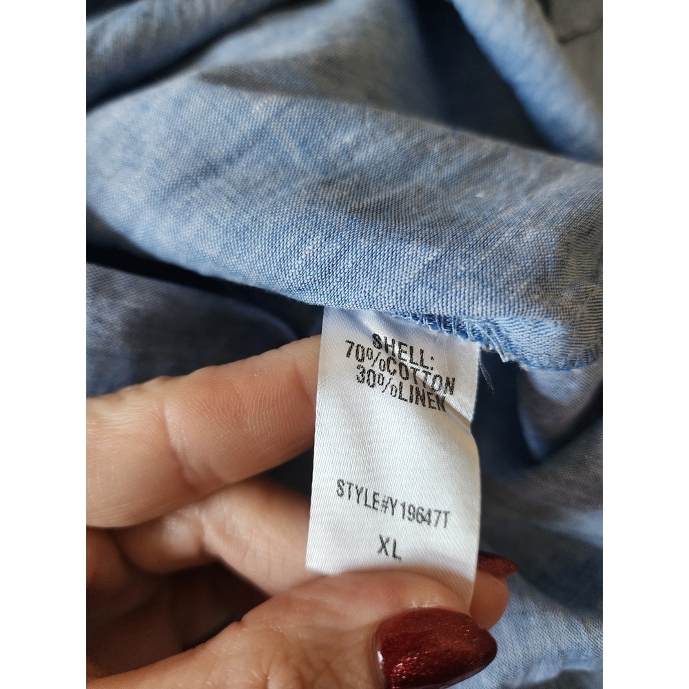 Tuckernuck Jolene Shirt Dress Blue Cotton Linen Lace Trim Pintuck Midi Dress XL - Picture 8 of 9